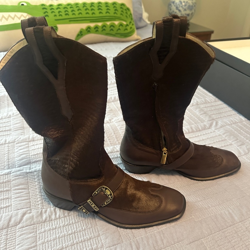 Taryn Rose Brown Leather Ankle Boots - Picture 5 of 7